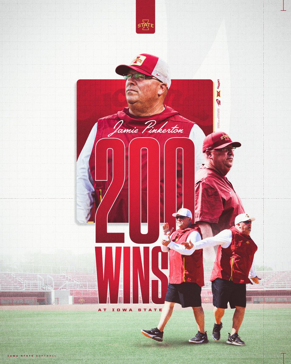 Iowa State Softball (@cyclonesb) on Twitter photo 𝗔𝗻𝗼𝘁𝗵𝗲𝗿 𝗠𝗶𝗹𝗲𝘀𝘁𝗼𝗻𝗲 𝗳𝗼𝗿 𝘁𝗵𝗲 𝗠𝗮𝗻 𝗶𝗻 𝗖𝗵𝗮𝗿𝗴𝗲
With today's win, <a href="/CoachPinkerton/">Jamie Pinkerton</a> earned his 200th win at Iowa State. He is one of just three coaches in program history to hit the mark.
🌪️🥎🌪️ 𝗔𝗻𝗼𝘁𝗵𝗲𝗿 𝗠𝗶𝗹𝗲𝘀𝘁𝗼𝗻𝗲 𝗳𝗼𝗿 𝘁𝗵𝗲 𝗠𝗮𝗻 𝗶𝗻 𝗖𝗵𝗮𝗿𝗴𝗲
With today's win, <a href="/CoachPinkerton/">Jamie Pinkerton</a> earned his 200th win at Iowa State. He is one of just three coaches in program history to hit the mark.
🌪️🥎🌪️