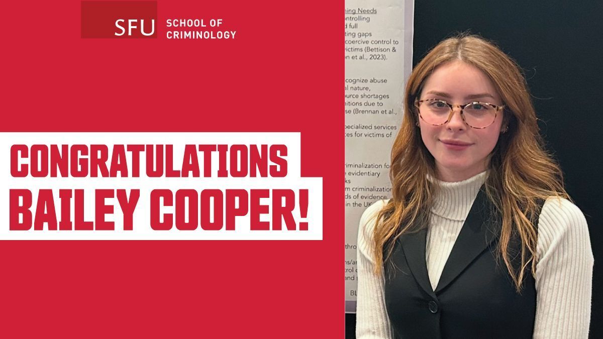 Huge congratulations to Bailey Cooper on successfully defending her MA thesis titled "Navigating Coercive Control: Exploration Among Agencies Supporting Victims-Survivors of Intimate Partner Abuse!"
buff.ly/JEFruNy

Well done, Bailey!
#SFUCriminology #MAThesis