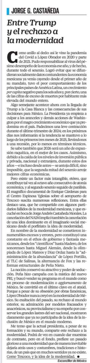 ¿Algún día alcanzaremos la modernidad? Siempre he pensado que nuestros gobernantes (más aún los actuales) están reñidos totalmente con la idea de modernidad y demagógicamente enamorados de un pasado mexicano que tiene momentos graves de dudosa gloria. Lean a <a href="/JorgeGCastaneda/">Jorge Castañeda</a>