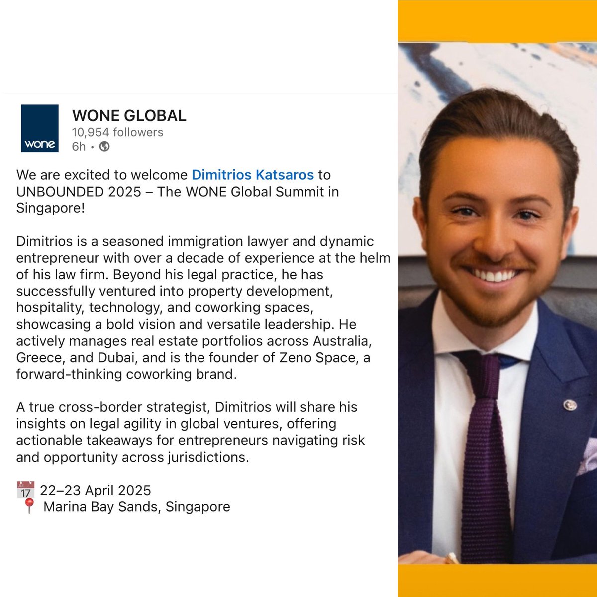 Looking forward at talking at the WONE Global Summit in Singapore next week. I’ll be exploring Legal Agility in Global Ventures: How Entrepreneurs Can Navigate Risk and Opportunity Across Borders.