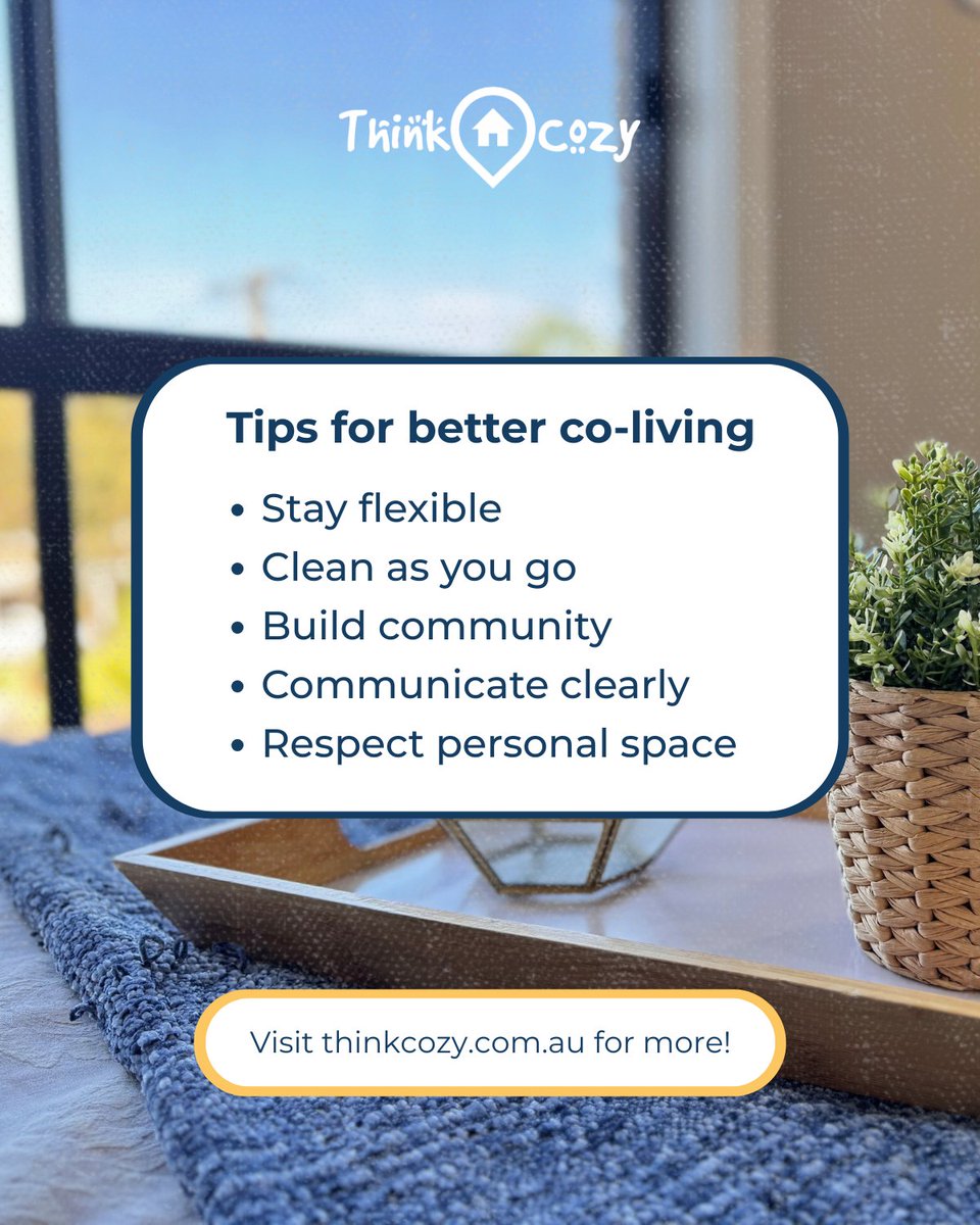 Top Habits of People Who Thrive in Shared Spaces
At ThinkCozy, we’ve seen what makes co-living work, beyond just sharing a home.

Here are 5 simple habits that help people thrive in shared spaces👇

#thinkcozyliving #melbournecoLiving #furnishedliving #moveinready #livecozy
