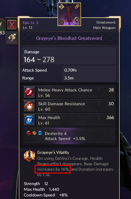 Hwrry's tweet photo. @playtlgame What do you have to say about this incorrect information on this weapon's buff? I purchased it thinking it would give me a 16% base damage gain, but it's only 16 static. Now I just accept the loss? https://t.co/AboMmSXRVa