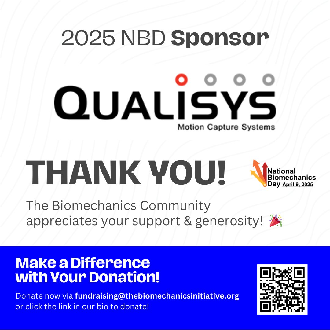 Thank you, <a href="/QualisysMocap/">Qualisys</a> , for sponsoring #NationalBiomechanicsDay!
With motion capture and movement science, we’re shaping the future of STEM.
📩 Support the mission: fundraising@thebiomechanicsinitiative.org
#NBD2025 #Biomechanics #MotionCapture #Donate #STEM #SupportScience