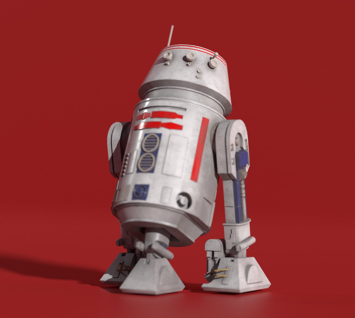 R5-D4, an R5 astromech with a bad motivator. One of my first ever models of a astromech. Gonna be doing more of these little guys