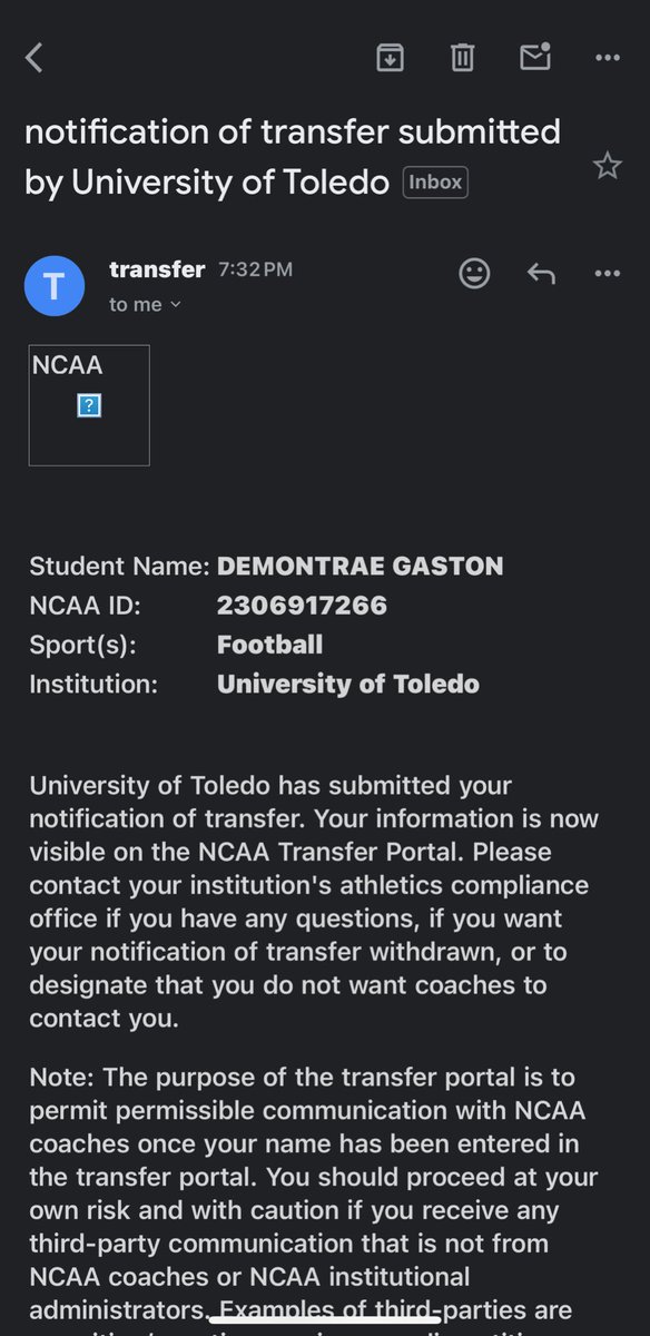 Demontrae “Trae” Gaston (@demontraegaston) on Twitter photo Officially in the portal !!
Cell: (850) 341-9958
Email: traegaston23@gmail.com
4 years of eligibility !! Officially in the portal !!
Cell: (850) 341-9958
Email: traegaston23@gmail.com
4 years of eligibility !!