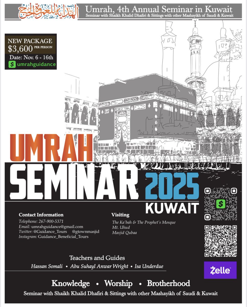 We’re excited to announce:

The 4th Annual Umrah &amp; Seminar with the Scholars of Kuwait &amp; sittings with the scholars of Saudi Arabia!

Dates: Nov 6–16 2025 insha Allah

An unforgettable journey of knowledge, worship &amp; brotherhood.

Limited spots — don’t miss out!