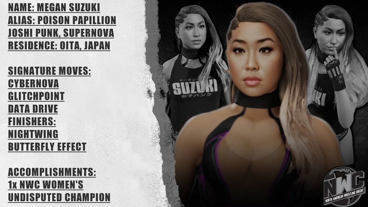 TheNWCNetwork's tweet image. Continuing our spotlight series we now turn our attention to @TheJoshiPunk Megan Suzuki!! Long time roster member and fan favorite!

We thank you for your contributions here at NWC and look forward to the future. #NWC #EFED #WWE2K25 #NWCNetwork