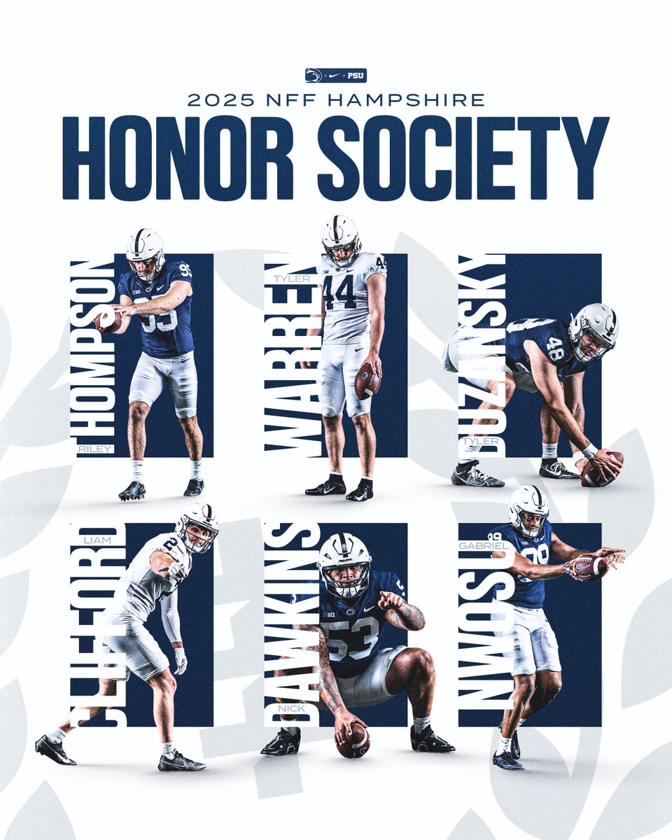 Penn State Football (@pennstatefball) on Twitter photo 6⃣ Nittany Lions named to the 2025 <a href="/NFFNetwork/">National Football Foundation</a> Hampshire Honor Society 🎓
#WeAre 6⃣ Nittany Lions named to the 2025 <a href="/NFFNetwork/">National Football Foundation</a> Hampshire Honor Society 🎓
#WeAre
