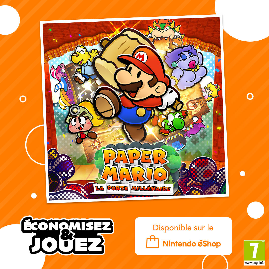 SuperMario_FRA's tweet image. Partez à l'aventure avec Mario et ses amis sur Nintendo Switch... à prix réduit !
Jusqu'au 27/04, Paper Mario : La Porte Millénaire est en promo sur le Nintendo eShop dans le cadre de notre offre Économisez & jouez !
Un monde de papier vous attend : ntdo.com/6016fxWI0
