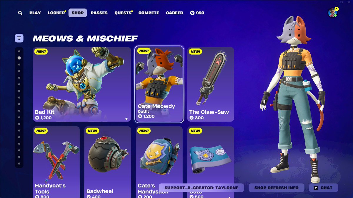 _TaylorNF's tweet image. JENNIE x FORTNITE EMOTE OUT NOW

CATE MEOWDY &amp;amp; BAD KIT

Use Code TaylorNF (With An L Not i ) if you'd like to support me ❤️