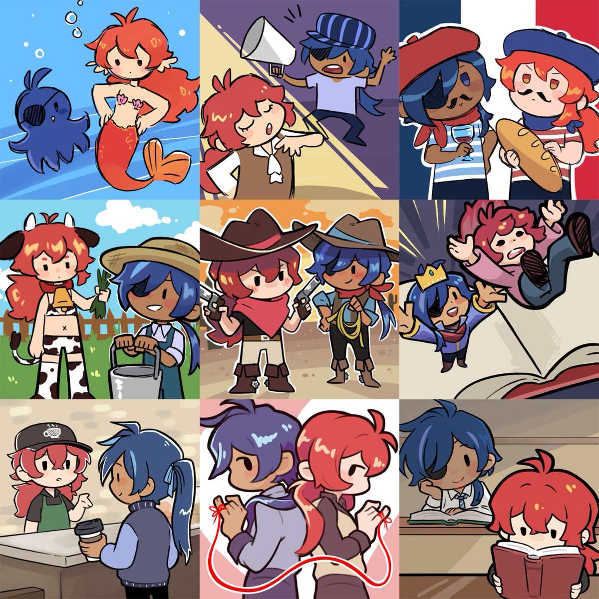 acerolagummies's tweet photo. finally posting the silly little AU thumbnails i made for @/KaelucZineFMTY 's tier list activity! these were just supposed to be quick little representations of common AUs - they were really fun to do!

#kaeluc https://t.co/PInxVSXVkP