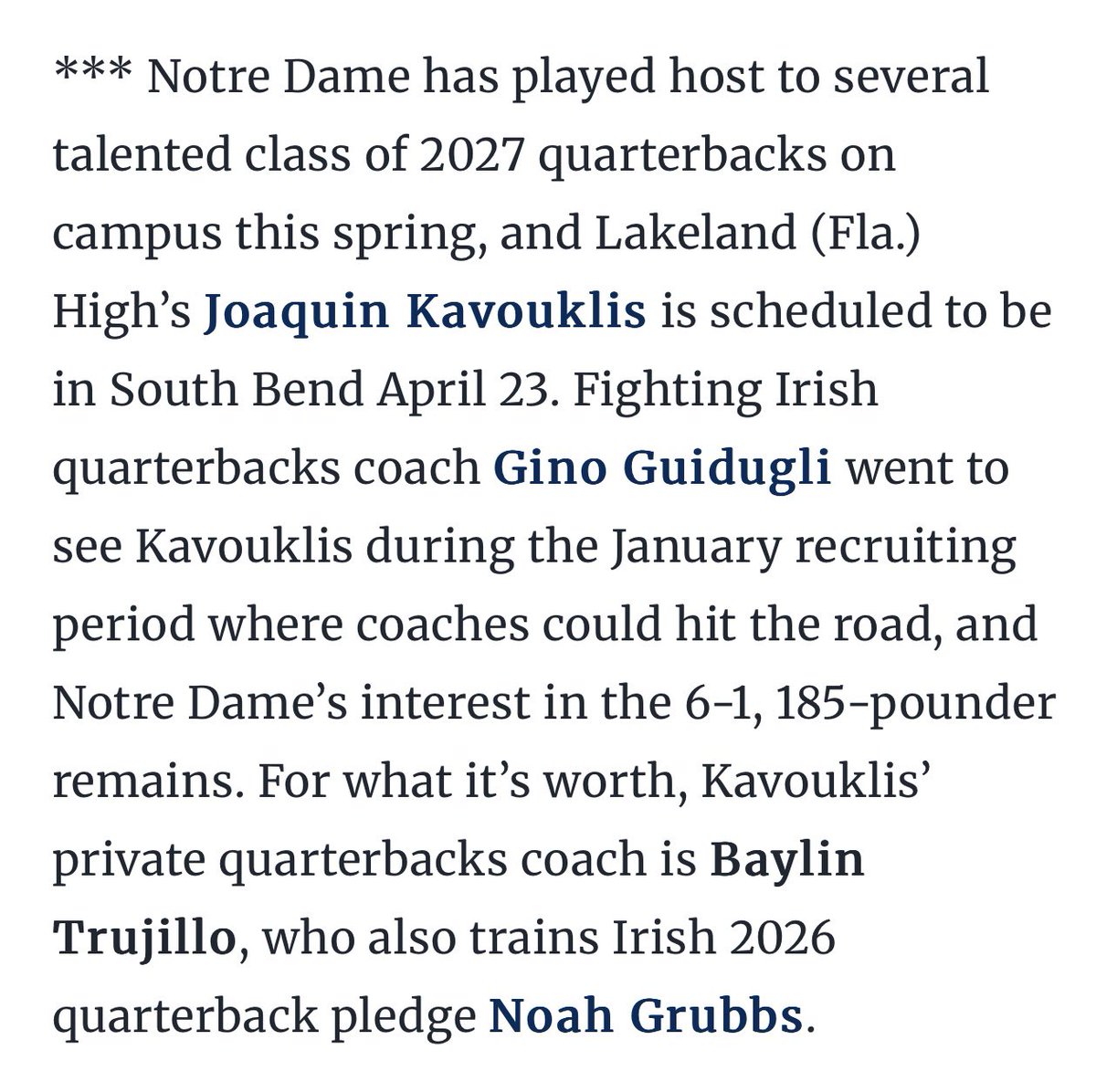 Joaquin Kavouklis QB (@joaquinkav10) on Twitter photo Thank you <a href="/MikeTSinger/">Mike Singer</a> looking forward to it. <a href="/GinoGuidugli/">Coach Gino Guidugli</a> <a href="/baylintrujillo/">Baylin Trujillo</a> #goirish 🍀 <a href="/coachhenn12/">Henderson Taylor</a> <a href="/Thatdudezae1/">Coach Azadrean Yarde</a> <a href="/LHSNaughts/">Lakeland Dreadnaughts</a> Thank you <a href="/MikeTSinger/">Mike Singer</a> looking forward to it. <a href="/GinoGuidugli/">Coach Gino Guidugli</a> <a href="/baylintrujillo/">Baylin Trujillo</a> #goirish 🍀 <a href="/coachhenn12/">Henderson Taylor</a> <a href="/Thatdudezae1/">Coach Azadrean Yarde</a> <a href="/LHSNaughts/">Lakeland Dreadnaughts</a>