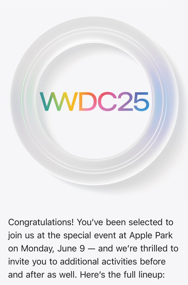 A congratulations email for being invited to WWDC 2025