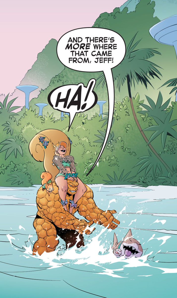 mmmmmmmmiller's tweet image. ‼️ KRAKOA RESORT SKINS PREVIEW

Here's another look at the upcoming Krakoa Resort skins for The Thing, Jeff the Land Shark, Squirrel Girl, and Rocket Raccoon (with Amazing Baby) from the pages of Marvel Rivals Infinity Comic #8, available now on Marvel Unlimited. #MarvelRivals