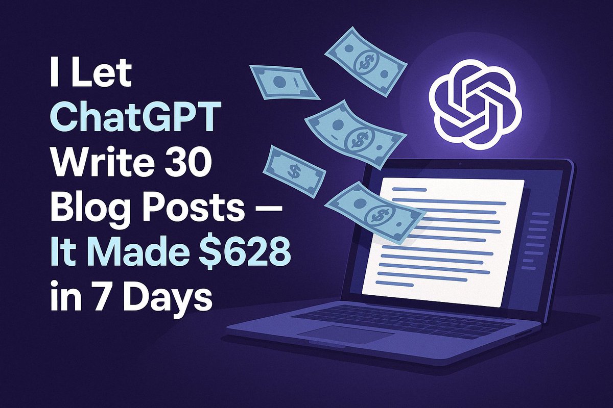 🧵 I let ChatGPT write 30 blog posts. 7 days later? It made $628.
Here’s the exact method I used — and how you can clone it.aiprofitlab.net/i-let-chatgpt-… (Plus a free download 👇) #AIContent #BloggingWithAI #ChatGPT #MakeMoneyOnline