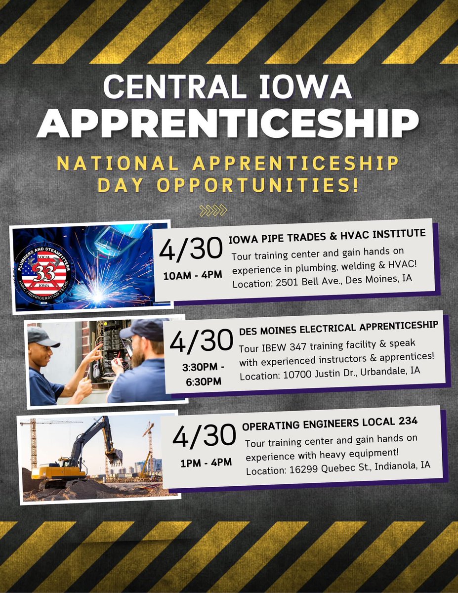 Please see below events happening in Central Iowa for #NationalApprenticeshipDay on April 30!