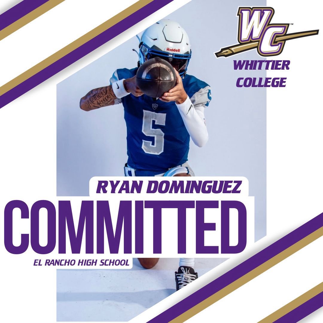 Excited to announce my commitment to Whittier College. I’m extremely blessed for the opportunity to continue my academic  and athletic journey and want to thank everyone who’s supported me throughout the process. <a href="/Coach_CoryWhite/">Cory White</a> <a href="/Q5_training_/">Coach Matt Valencia</a> <a href="/WeAreERFootball/">El Rancho Football</a>
