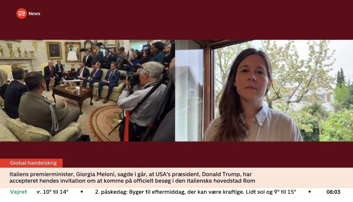 DI - Dansk Industri (@danskindustri) on Twitter photo Meloni kender godt sin opgave, og at hun skal stå op for Europa. Man kan håbe, at hun kan være brobygger mellem EU og USA, for ingen har interesse i en handelskrig. Men vi kender endnu ikke prisen for en aftale, siger <a href="/RikkeWN/">Rikke Wetendorff Nørgaard</a> til TV2 Meloni kender godt sin opgave, og at hun skal stå op for Europa. Man kan håbe, at hun kan være brobygger mellem EU og USA, for ingen har interesse i en handelskrig. Men vi kender endnu ikke prisen for en aftale, siger <a href="/RikkeWN/">Rikke Wetendorff Nørgaard</a> til TV2