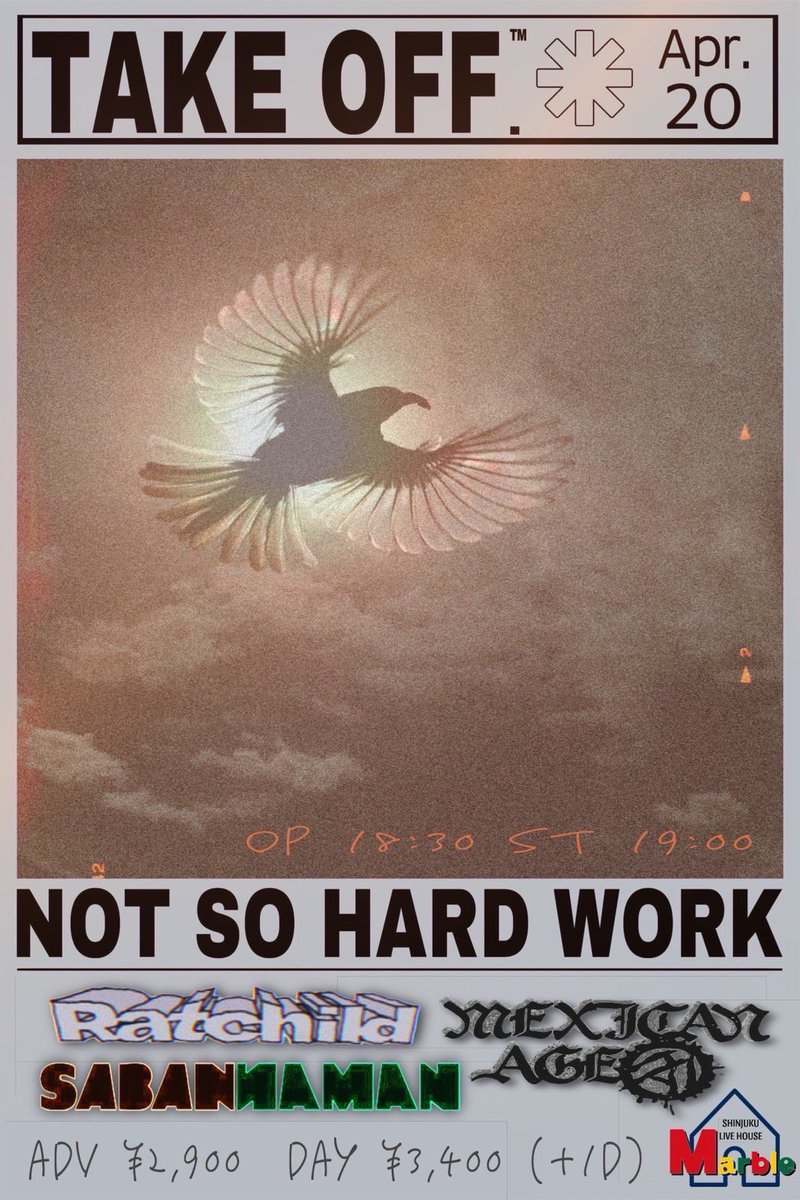 sabanna_man's tweet photo. 🌈明後日🌈
4/20(日)新宿Marble
NOT SO HARD WORK pre
🕊️TAKE OFF🕊️
OPEN 18:30 / START 19:00
ADV¥2900 / DOOR¥3400
ノットソーのPARTYに参加
お待ちしてます💃
🎫予約はこちらから↓
https://t.co/Jh9COMi1Lt
#SABANNAMAN
#listentoSABANNAMAN
#NOTSOHARDWORK https://t.co/iziPpCjUMW