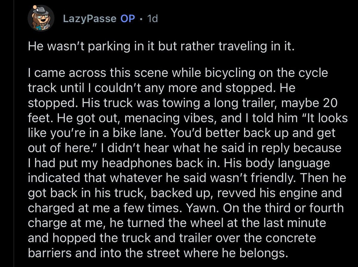 Booted the account up for this one. Reposted from r/BikeDC. User reports that the driver charged at them repeatedly a day ago in the protected double bike lane 31st + Water St NW. Same day a pedestrian was killed by a reckless driver on our streets. #BikeDC #SafeStreets