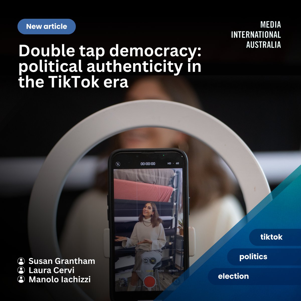 This #brandnew and #onlinefirst article by Susan Grantham, Laura Cervi &amp; Manolo Iachizzi explores how QLD political leaders use TikTok to perform authenticity via immediacy, consistency &amp; ordinariness.

Be sure to read more: journals.sagepub.com/doi/full/10.11…

#TikTokPolitics #DigitalMedia