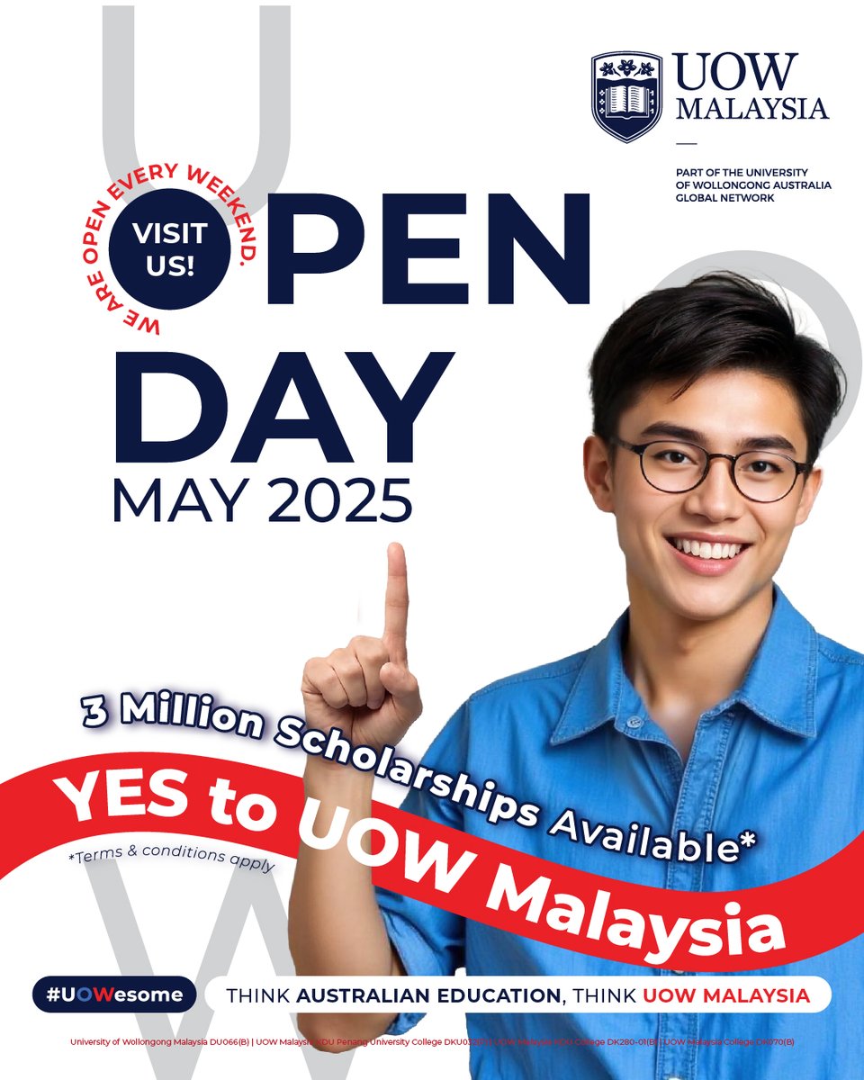By saying YES to UOW Malaysia, you’re saying yes to a holistic educational experience that prepares you not only for your ﬁrst job but for a lifetime of professional achievement and personal growth 🎓  

To know more, visit our Open Day May 2025. We are open every weekend!