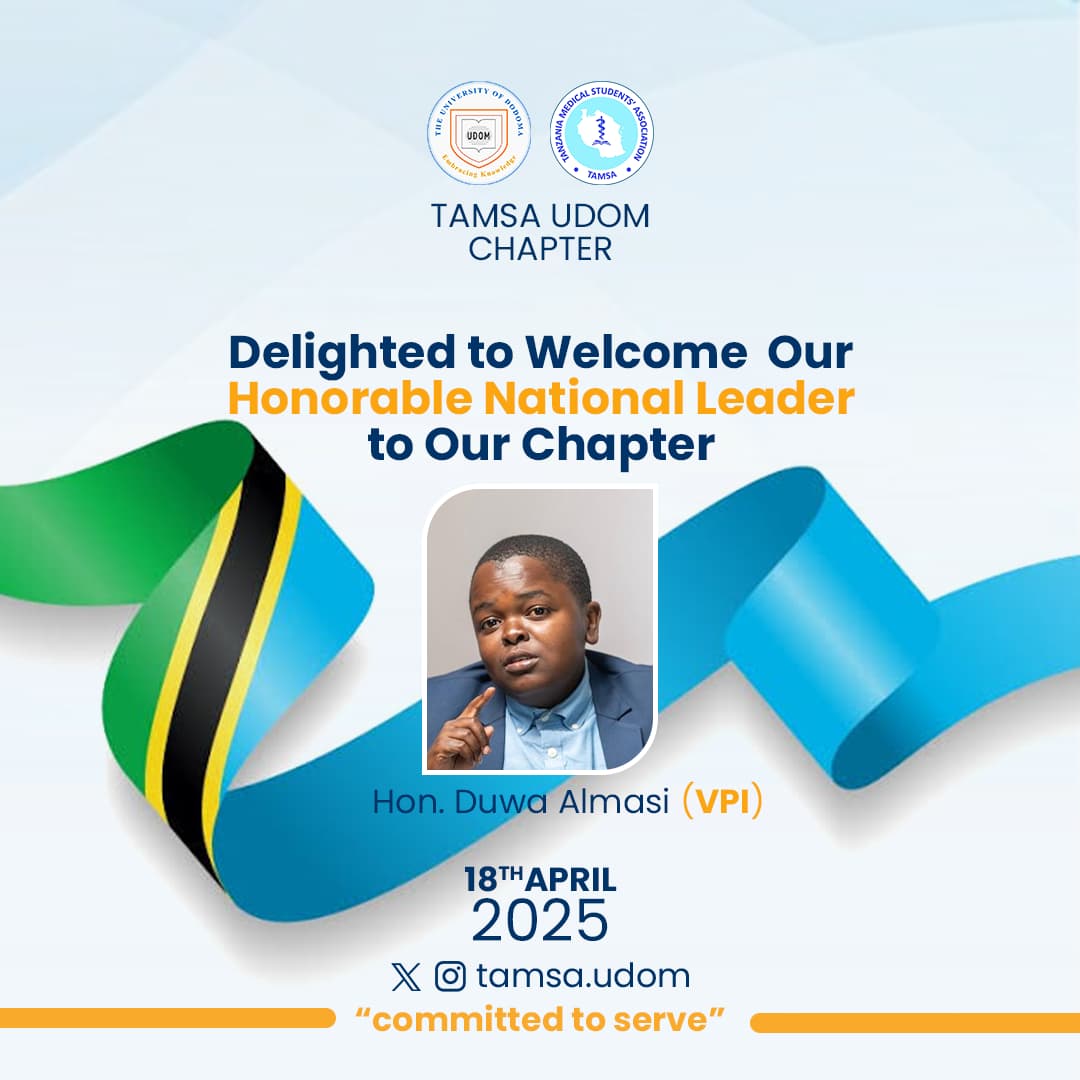 Guess who’s coming to UDOM? 😃
The *TAMSA VPI is in the house* ! 
Let’s give them a warm UDOM welcome—stronger together!

 *Kesho saa 3:00 asubuhi* 
Venue: *library 1* 

You're all welcome 🤗