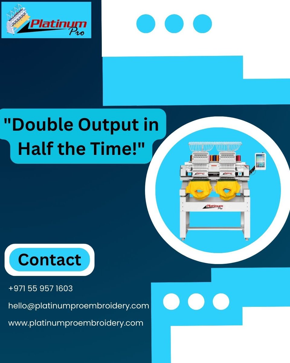 _PlatinumPro's tweet image. Double Output in Half the Time! 
Introducing the Platinum Pro Double Head Embroidery Machine – the ultimate upgrade for serious production!
#EmbroideryMachine #DoubleHead #FastOutput #BusinessUpgrade #PlatinumPro #EmbroiderySolutions #UAE