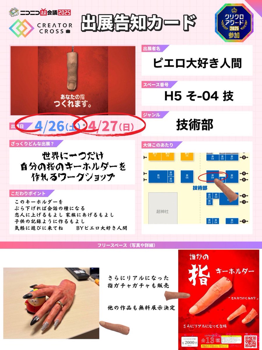 ニコニコ超会議で自分の指を複製できるワークショップをやります