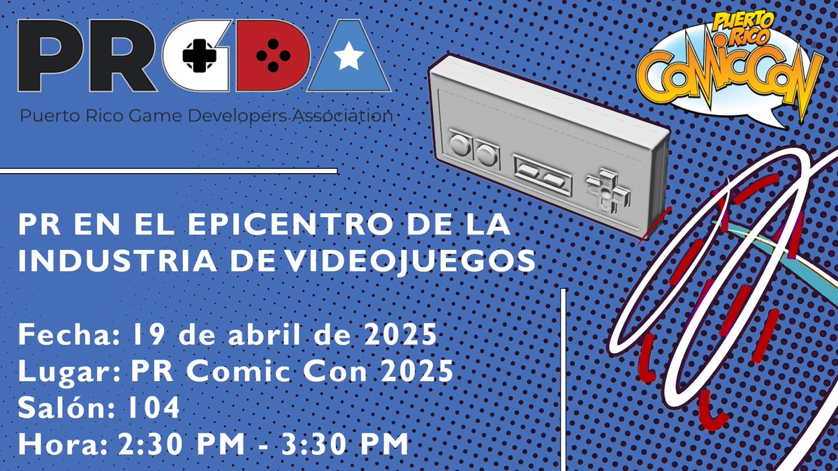 Puerto Rico Game Developers Association (PRGDA) (@prgamedevs) on Twitter photo ¡Estamos de vuelta en <a href="/PRCOMICCON/">PR COMIC CON</a>! Tendremos dos paneles con profesionales de la industria de videojuegos para conversar sobre sus experiencias y conocimientos en la industria y el desarrollo de videojuegos. ¡No te lo pierdas! 🤩 ¡Estamos de vuelta en <a href="/PRCOMICCON/">PR COMIC CON</a>! Tendremos dos paneles con profesionales de la industria de videojuegos para conversar sobre sus experiencias y conocimientos en la industria y el desarrollo de videojuegos. ¡No te lo pierdas! 🤩