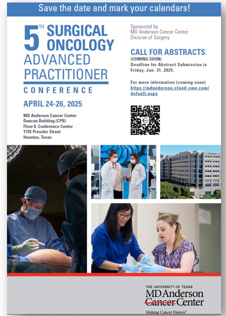 Just 1 week away until the #SOAP2025 conference <a href="/MDAndersonNews/">MD Anderson Cancer Center</a> (April 24-26, 2025)!  Join us for a great #CME #APPnetworking event!  Still time to register at: bit.ly/3VnZRsS 
#oncsurgery #EndCancer