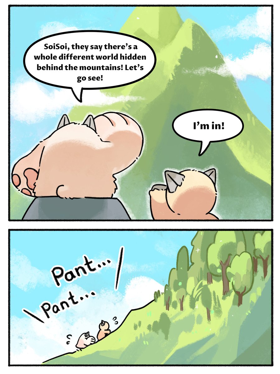 SoiSoiFamily's tweet photo. "Guess what? Beyond the mountain, rocks didn’t turn into unicorns... BUT ! My heart got a secret +1 Level Up!"
#deldelete #SoiSoiFAMILY #SoiSoi #story #cute #cartoon #cartoons #art https://t.co/NAVQ8UVr03