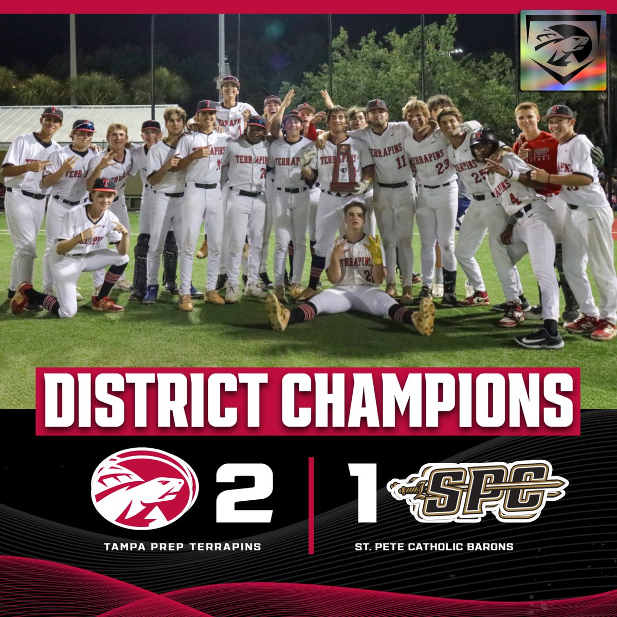 ⚾ // 𝗗𝗜𝗦𝗧𝗥𝗜𝗖𝗧 𝗖𝗛𝗔𝗠𝗣𝗦‼️🏆
𝗙𝗜𝗡𝗔𝗟: Tampa Prep 2 - St. Petersburg Catholic 1

🥇 Tampa Prep captures the District 10-2A Championship, securing the program’s 7th district title and the first since 2022.

⏭️ 𝗡𝗲𝘅𝘁 𝗨𝗽:  FHSAA Regional Tournament