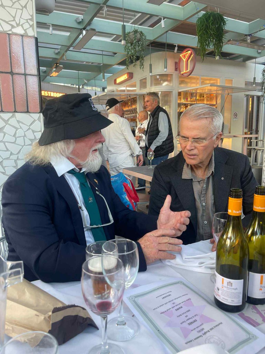 Enjoying a chat over lunch with legendary commentator Gordon Bray