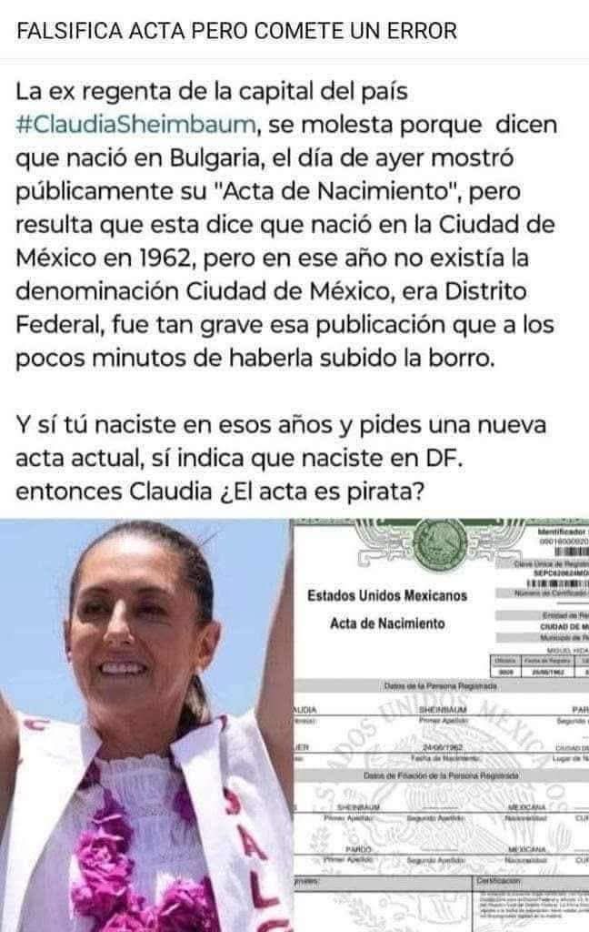 Nació en Bulgaria, ahí está su acta de nacimiento y fue registrada en 🇲🇽 al buen entendedor. Pocas palabras. Ustedes votaron por una presidenta búlgara, ahora se chingan , síganme lo sigo