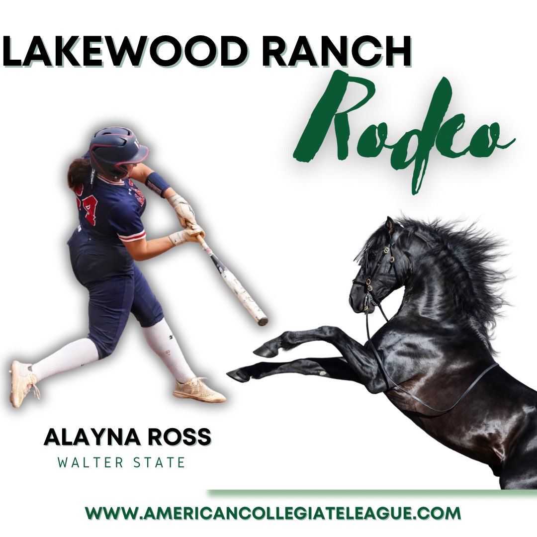 LWR Rodeo (@rodeo_sb) on Twitter photo Welcome to the 2025 Lakewood Ranch Rodeo <a href="/alaynaross27/">Alayna Ross</a> from <a href="/WaltersStSports/">Walters State Athletics</a> coming to the <a href="/FGCLsoftball/">Florida Gulf Coast League</a> battle of the beaches 🏖️ for the cowgirls‼️🐎
🗓️6/11-7/12
📍Bradenton/Sarasota, FLA
Players Register:⬇️
AmericanCollegiateLeague.com
#fastpitchunited #playball Welcome to the 2025 Lakewood Ranch Rodeo <a href="/alaynaross27/">Alayna Ross</a> from <a href="/WaltersStSports/">Walters State Athletics</a> coming to the <a href="/FGCLsoftball/">Florida Gulf Coast League</a> battle of the beaches 🏖️ for the cowgirls‼️🐎
🗓️6/11-7/12
📍Bradenton/Sarasota, FLA
Players Register:⬇️
AmericanCollegiateLeague.com
#fastpitchunited #playball