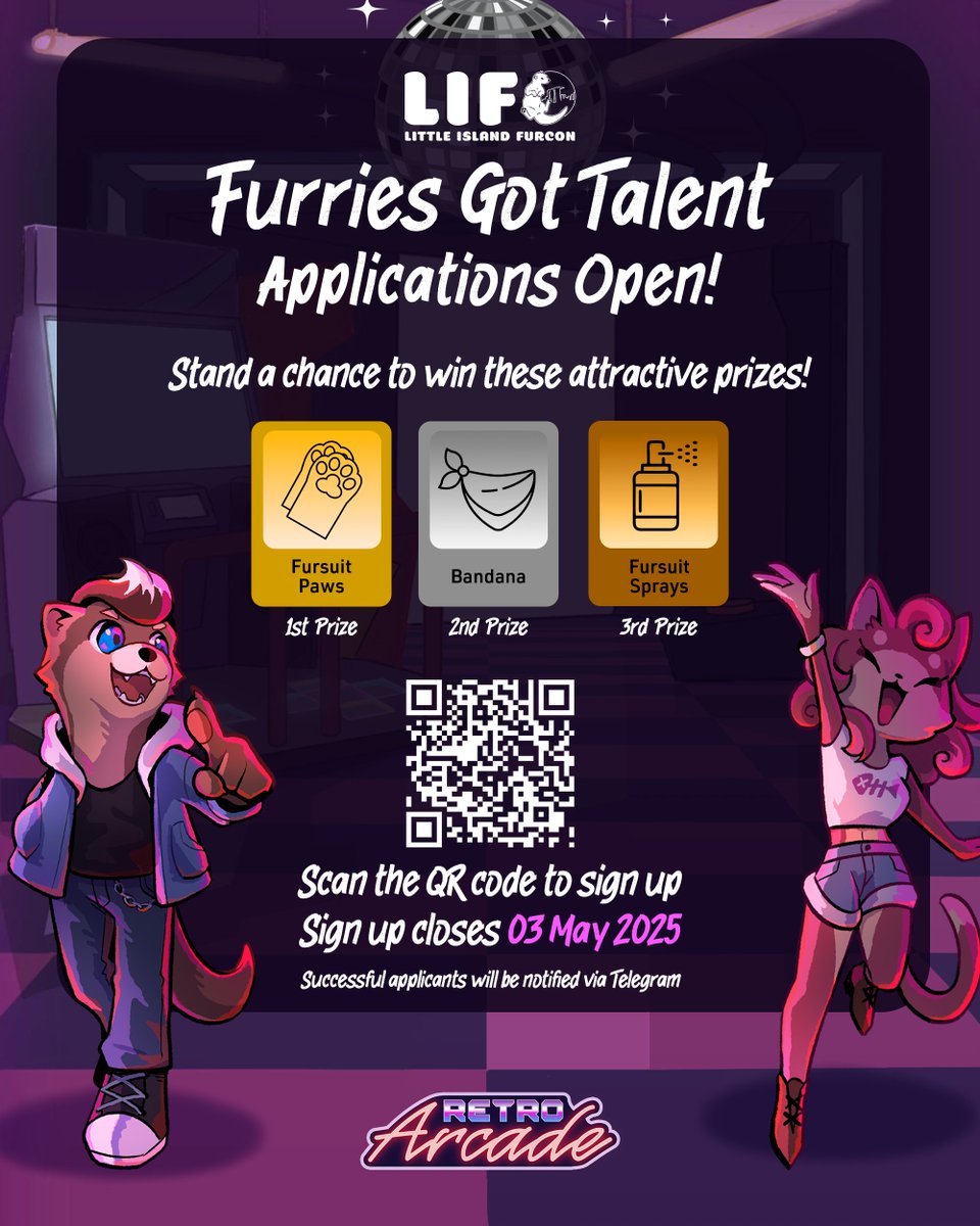 Little Island Furcon (@littleislandfc) on Twitter photo Ready to take the stage? 🎇✨
Furries Got Talent, hosted by Monte (<a href="/blubloobluu/">Monte 🔜 LIFC, IWAG</a>) and Nyaku, will be happening at LIFC 2025! Register by 3 May 2025 for a chance to showcase your talent on stage. 🎤🎭 Ready to take the stage? 🎇✨
Furries Got Talent, hosted by Monte (<a href="/blubloobluu/">Monte 🔜 LIFC, IWAG</a>) and Nyaku, will be happening at LIFC 2025! Register by 3 May 2025 for a chance to showcase your talent on stage. 🎤🎭