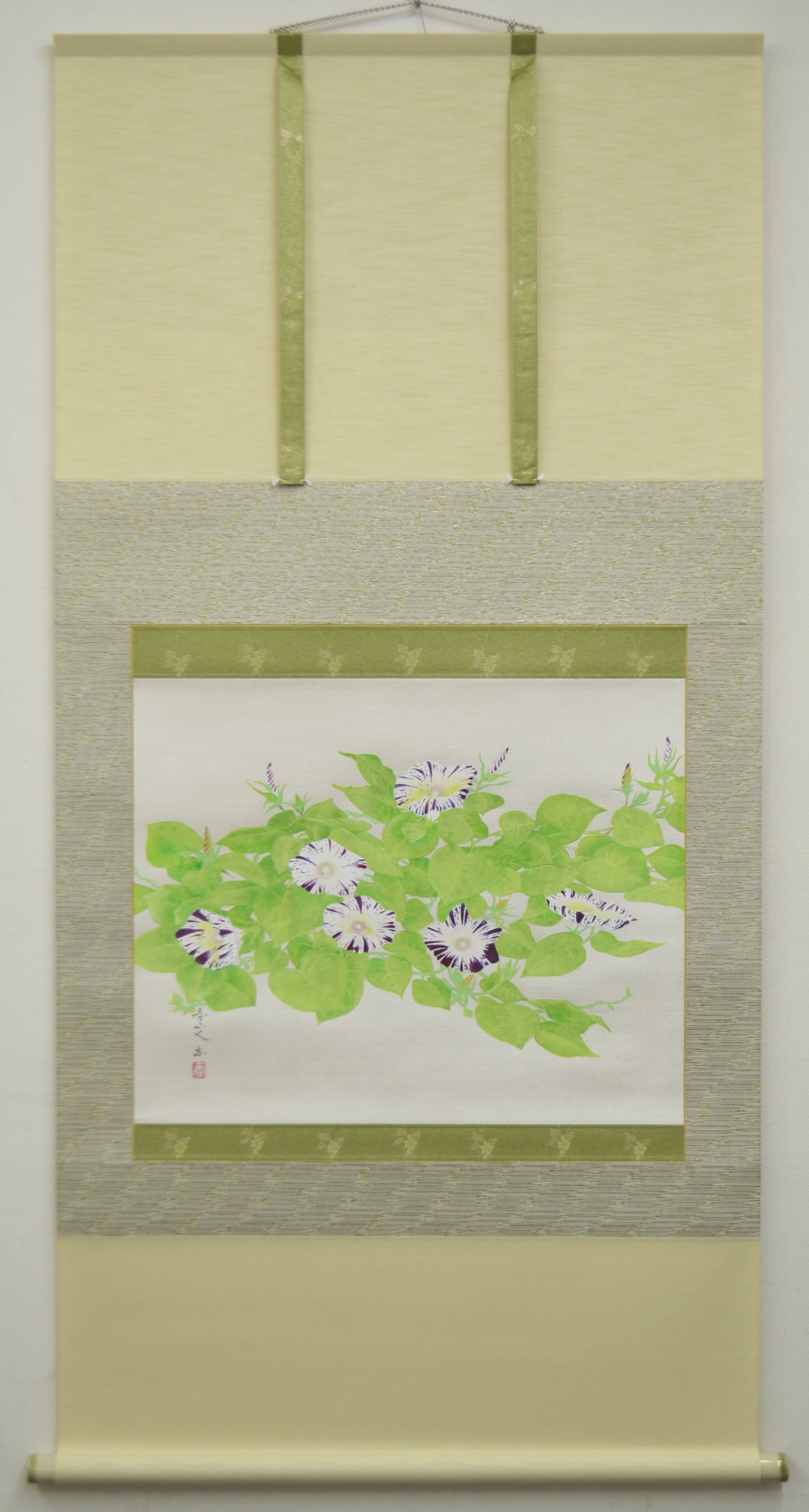 掛軸 日本画 松生春山人「春の嵐峡」共箱 元日府展理事