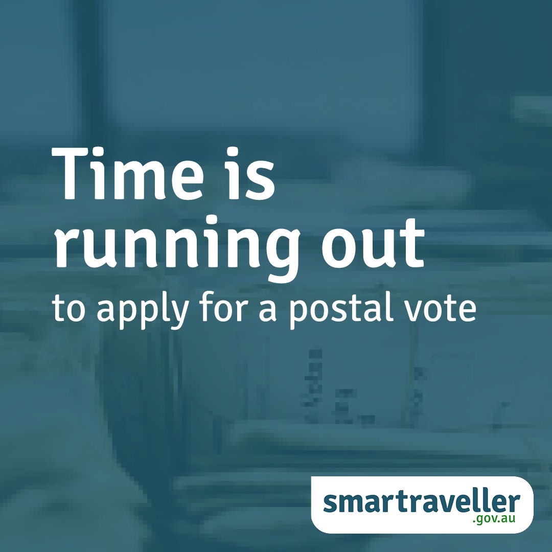 Be quick! You don’t have much time to apply for a postal vote for the upcoming federal election. Head to the AEC’s website to submit your application ASAP.

aec.gov.au/pva 

Authorised by the Electoral Commissioner, Canberra