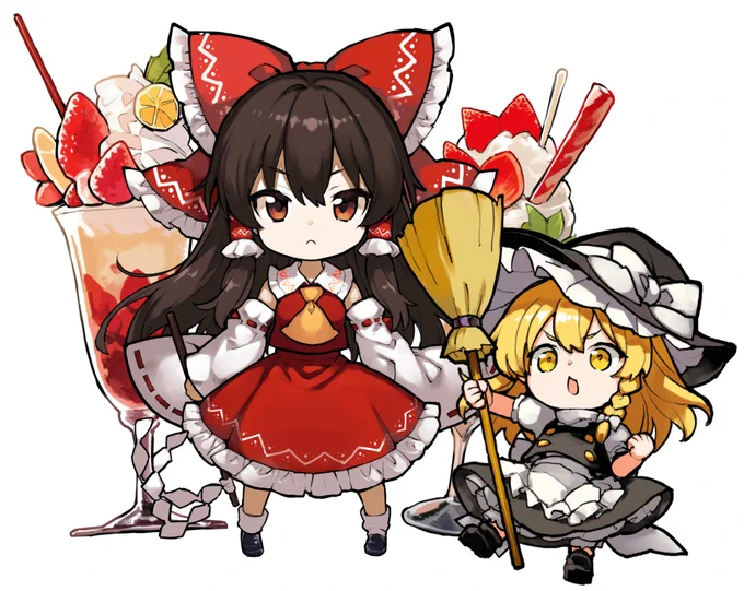 本日の一枚 514枚目 #本日の一枚 #東方 #博麗霊夢 #霧雨魔理沙魔理沙「スイーツを!パヘを要求する!」霊夢「あなたには渡さないわ魔理沙」 