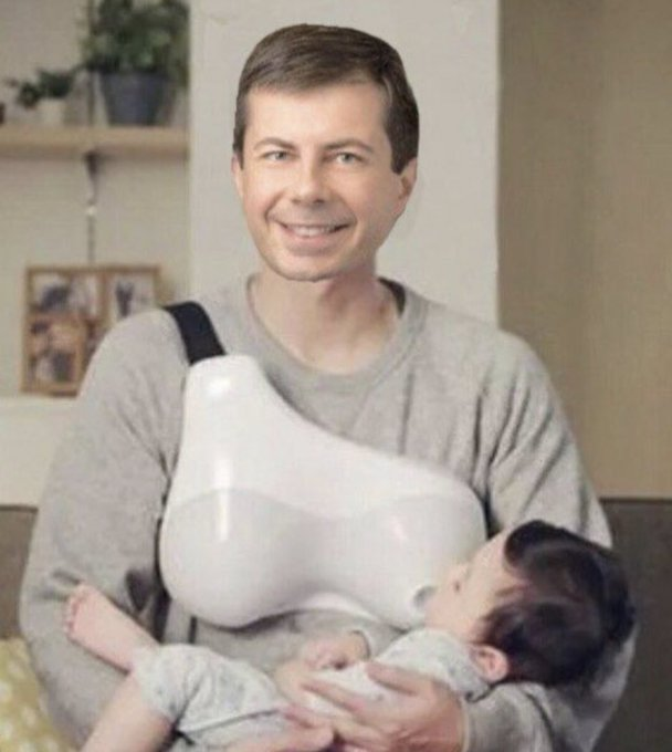 DesireeStacy16's tweet photo. @BreitbartNews Pete expects us to forget he was on maternity leave breast feeding baby while America was experiencing a huge transportation crisis. https://t.co/ef9Z375dAn