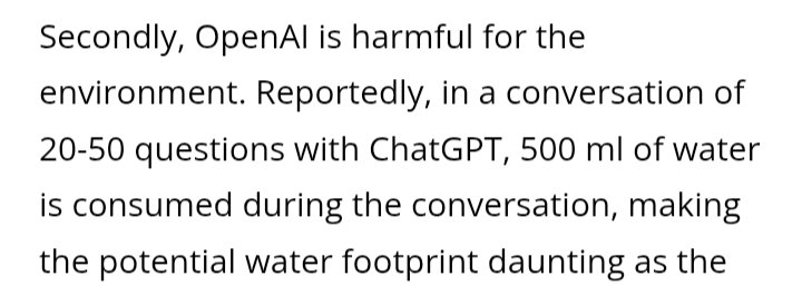 this kind of thing annoys me because they think a "big" number makes the argument without any context for how much that really is.

this means it would take 150-300 gpt questions to match the water cost of a single almond