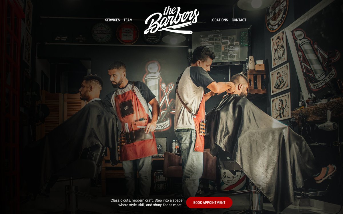 cooked up this hero section for a <a href="/framer/">Framer</a> barbershop template - clean, bold, and straight to the point ✂️