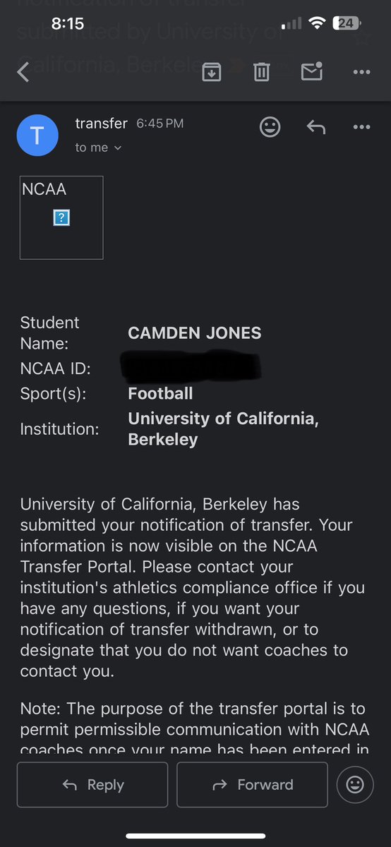 I will be entering the transfer portal with 4 years of eligibility. My recruitment is now open. Thank you for everything, Cal!🙏🏾
