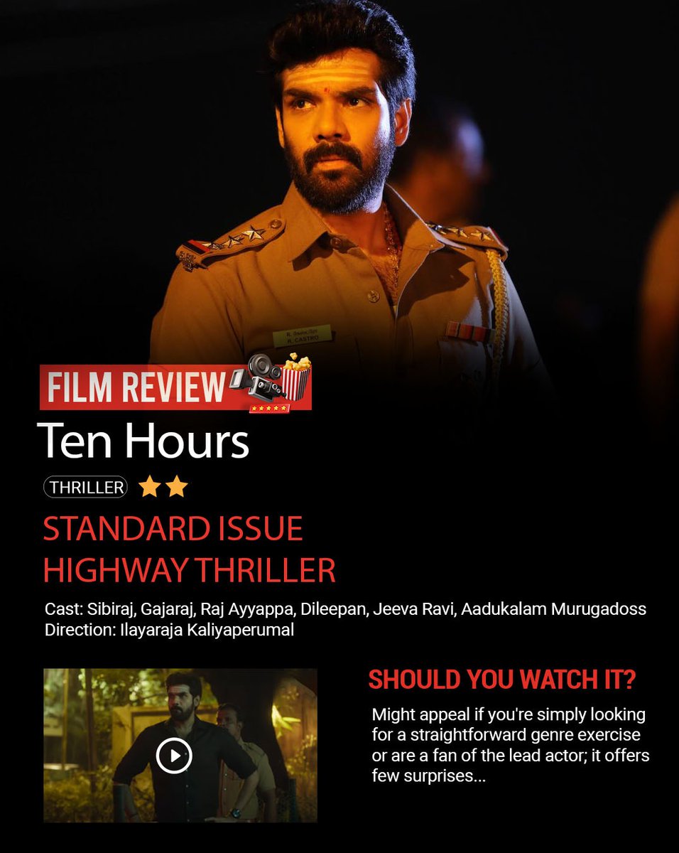 ChennaiTimesTOI's tweet photo. #TenHoursReview: This overnight thriller follows Inspector Castro (Sibiraj) tackling a convoluted case involving a missing girl, highway shootings, and a murder on a bus.
Read the review: https://t.co/NDgE2wYFfZ
#TenHours #Sibiraj #IlayarajaKaliyaperumal #Kollywood #TamilFilm https://t.co/NCwXZuev3I