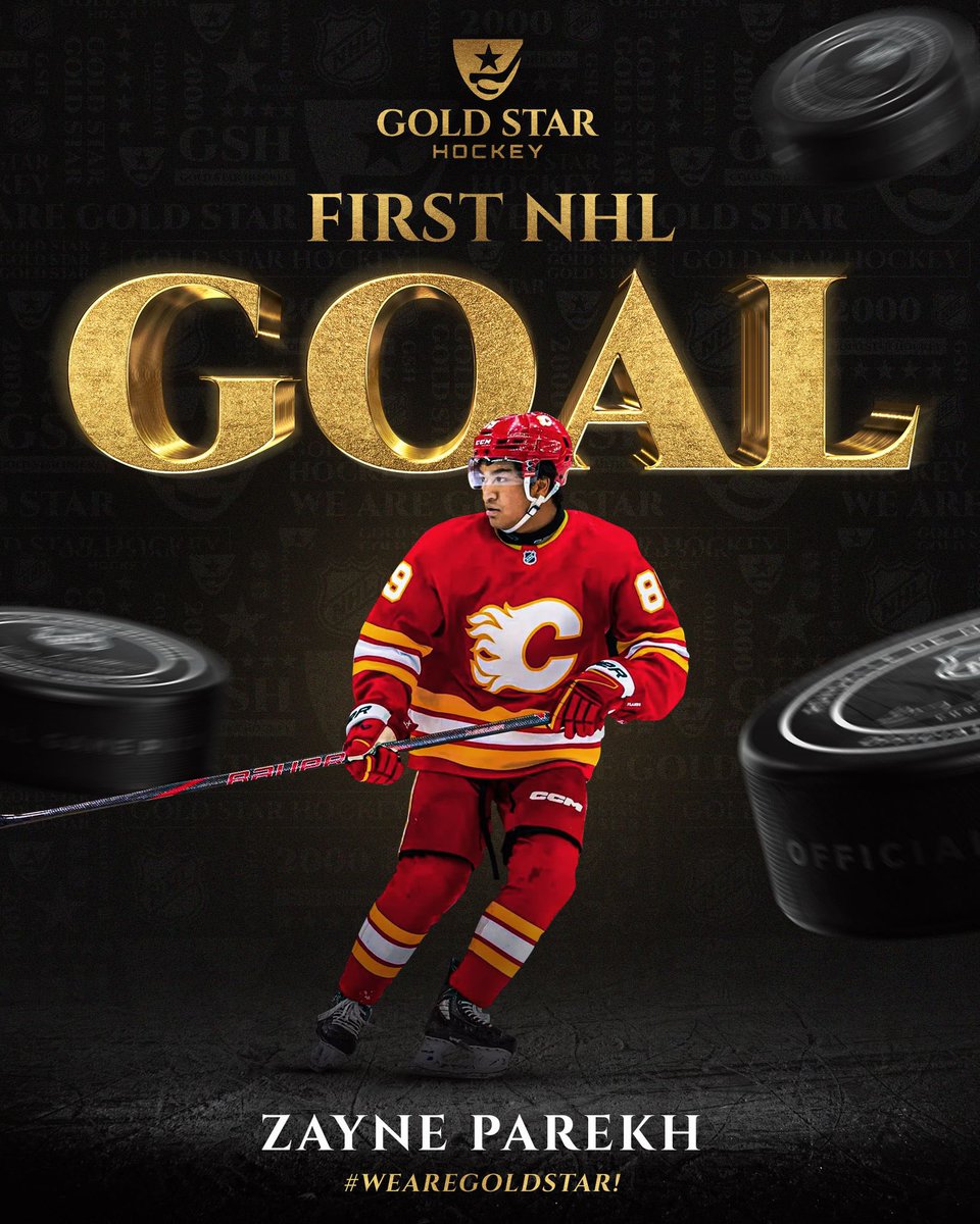 Congratulations to Zayne Parekh of the Calgary #Flames on scoring his first career NHL goal! #WeAreGoldStar!