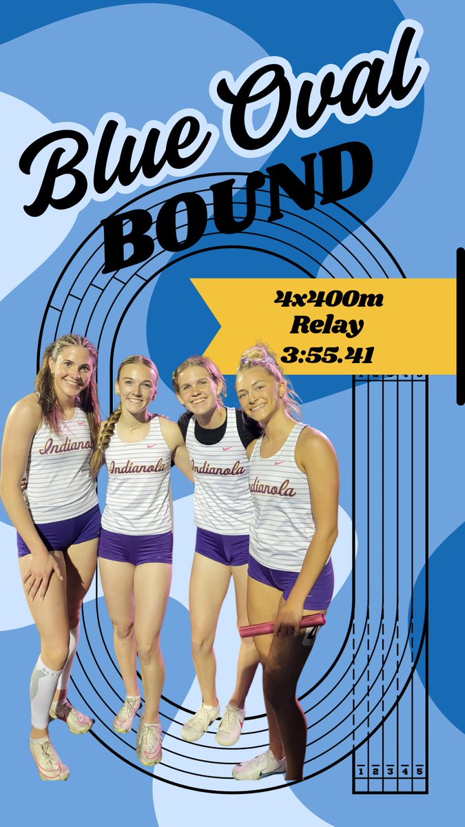 Indianola Girls XC/TF (@indygirlsxctf) on Twitter photo 💙BLUE STANDARD💙
Our 4x400 Team of Emma White, Kendal Sandy, Madison Grover, and Josie McGraw qualified for the <a href="/DrakeRelays/">Drake Relays</a> in a blazing time of 3:55.41! They've claimed the top spot in all classes!!
Congratulations, Ladies!!
#BlueOvalBound
#allin 💙BLUE STANDARD💙
Our 4x400 Team of Emma White, Kendal Sandy, Madison Grover, and Josie McGraw qualified for the <a href="/DrakeRelays/">Drake Relays</a> in a blazing time of 3:55.41! They've claimed the top spot in all classes!!
Congratulations, Ladies!!
#BlueOvalBound
#allin