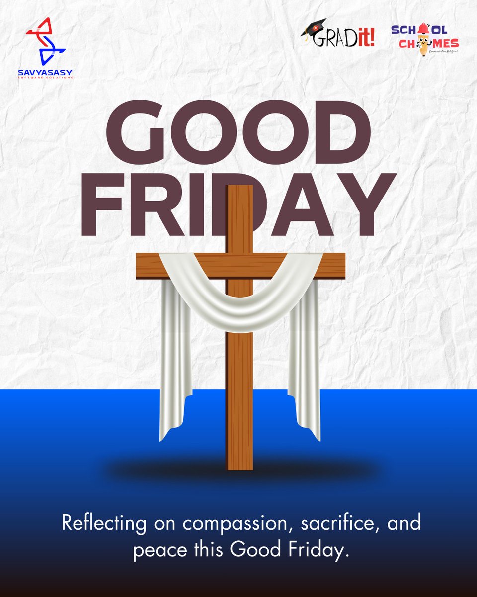 Savyasasy's tweet photo. Reflecting on compassion, sacrifice, and peace this Good Friday.
– Team School Chimes
🔗 Visit: https://t.co/LW9WZBwVYb
#GoodFriday #PeaceAndReflection #ValuesInEducation #SmartSchools #EdTechIndia #Savyasasy #Schoolchimes #SchoolERP https://t.co/ZyPflYx8G2