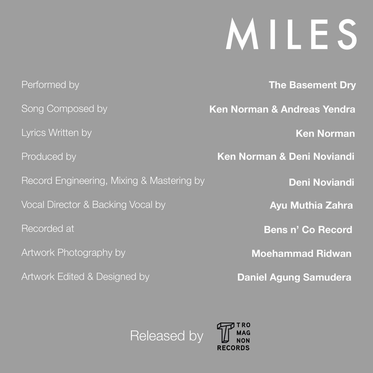 Hari ini, “Miles”, resmi dirilis di berbagai kanal digital streaming platform favoritmu.

Sebuah ode dan doa bagi yang telah berjuang dan berpulang.

Selamat mendengarkan, kasih tau kabar ini ke sekitarnya temen-temen, ya. 🤝🏻🥳