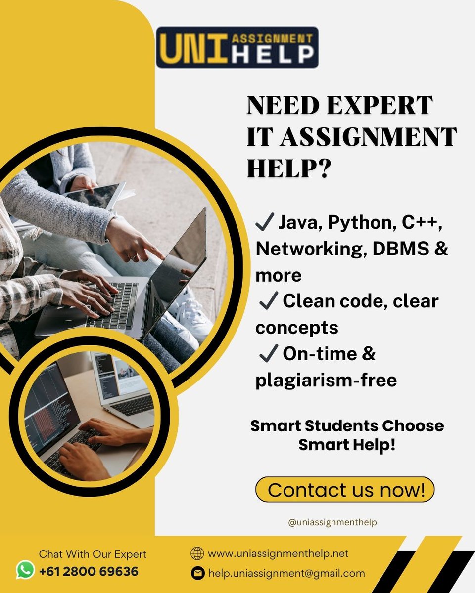assignmentuni01's tweet image. 🚀 Struggling with your IT assignments?
Let the experts handle it while you level up!📧 help.uniassignment@gmail.com
🌐 uniassignmenthelp.net
📞 +61 2800 69636
#ITAssignmentHelp #JavaAssignment #PythonExperts #CodingHelp #UniversityHelp #AssignmentExperts #OnlineAssignmentHelp